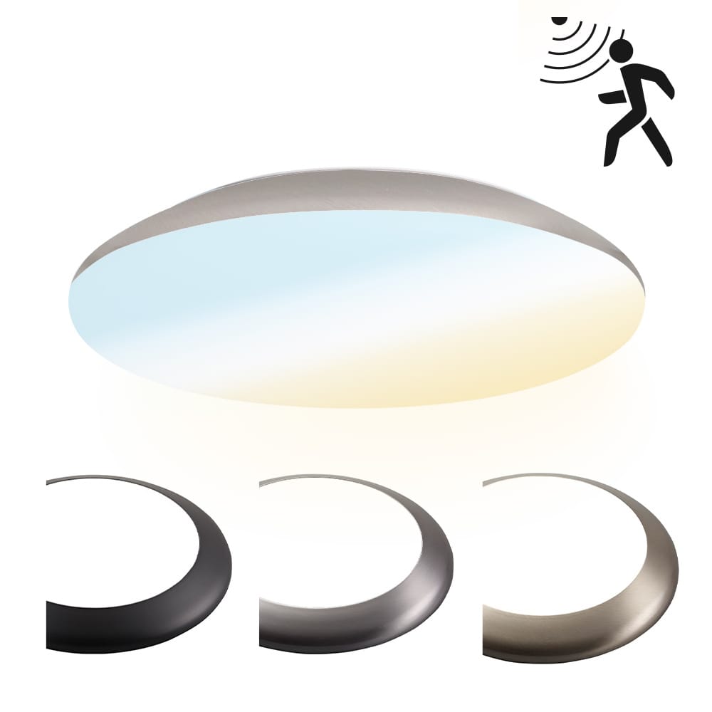 LED Bulkhead - Bewegingssensor - Ø30 cm - 18 watt - 2100 Lumen - 3 Lichtkleuren - CCT Switch - IP65 Waterdicht - IK10 - Chroom - Plafondlamp
