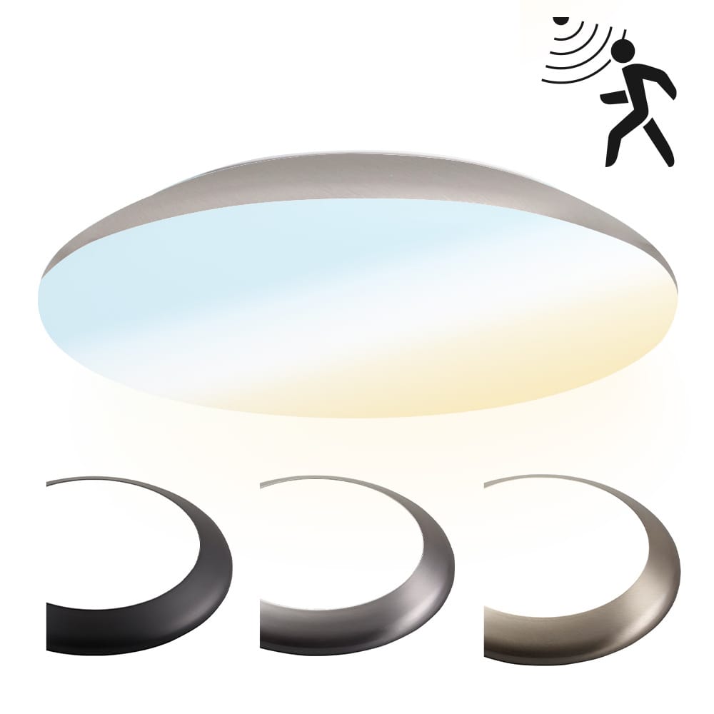 LED Bulkhead - Bewegingssensor - Ø38 cm - 25 watt - 2600 Lumen - 3 Lichtkleuren - CCT Switch - IP65 Waterdicht - IK10 - Chroom - Plafondlamp