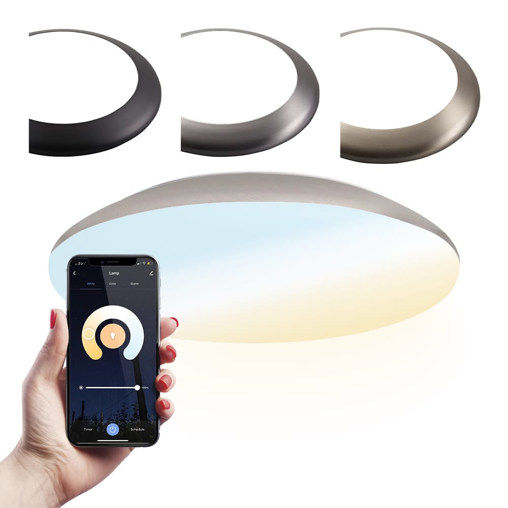 Smart plafondlamp - bulkhead - 18 Watt 1800 lumen - Ø30cm - IP65 waterdicht - White Ambience - Wifi + Bluetooth - Google Home, Amazon Alexa en Siri - Chroom - Badkamerlamp afbeelding