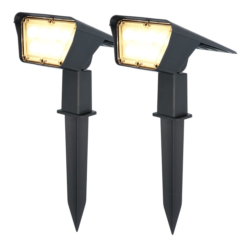 Set van 2 Odessa solar prikspots - Incl. Schemerschakelaar - 3000K warm wit - 2 lichtstanden - 300 lumen - 6-12 uur brandtijd - Kantelbaar - IP65 waterdicht afbeelding