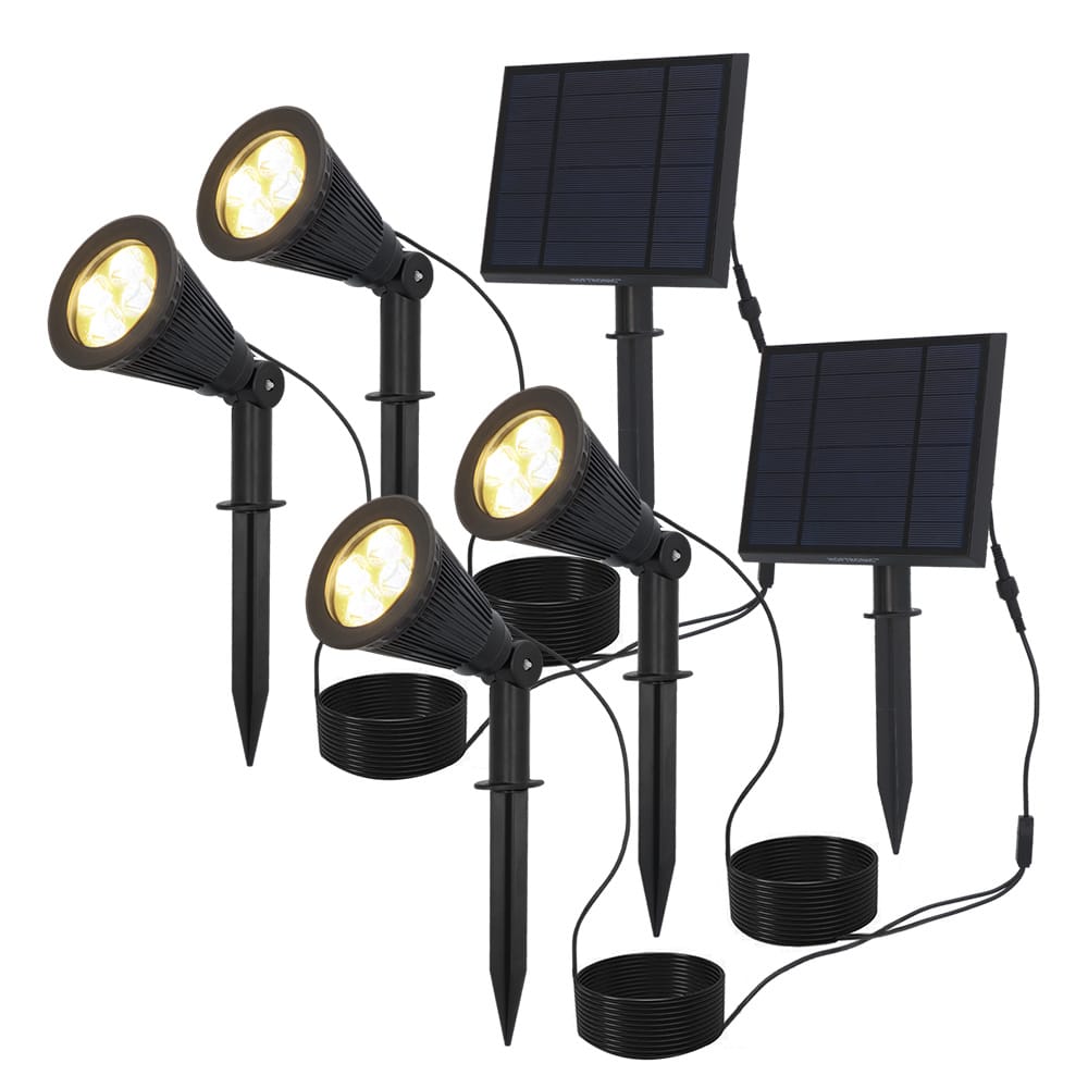 2 Sets van 2 Bend solar prikspots met los zonnepaneel - Incl. schemerschakelaar - 3000K warm wit - 2 lichtstanden - 200lm - 6-9 uur brandtijd - IP65 waterdicht afbeelding