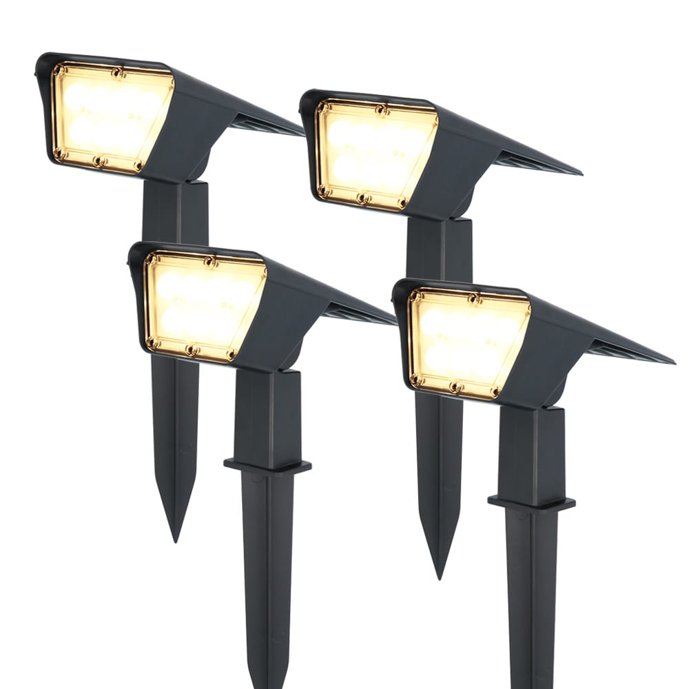 Set van 4 Odessa solar prikspots - Incl. Schemerschakelaar - 3000K warm wit - 2 lichtstanden - 300 lumen - 6-12 uur brandtijd - Kantelbaar - IP65 waterdicht afbeelding
