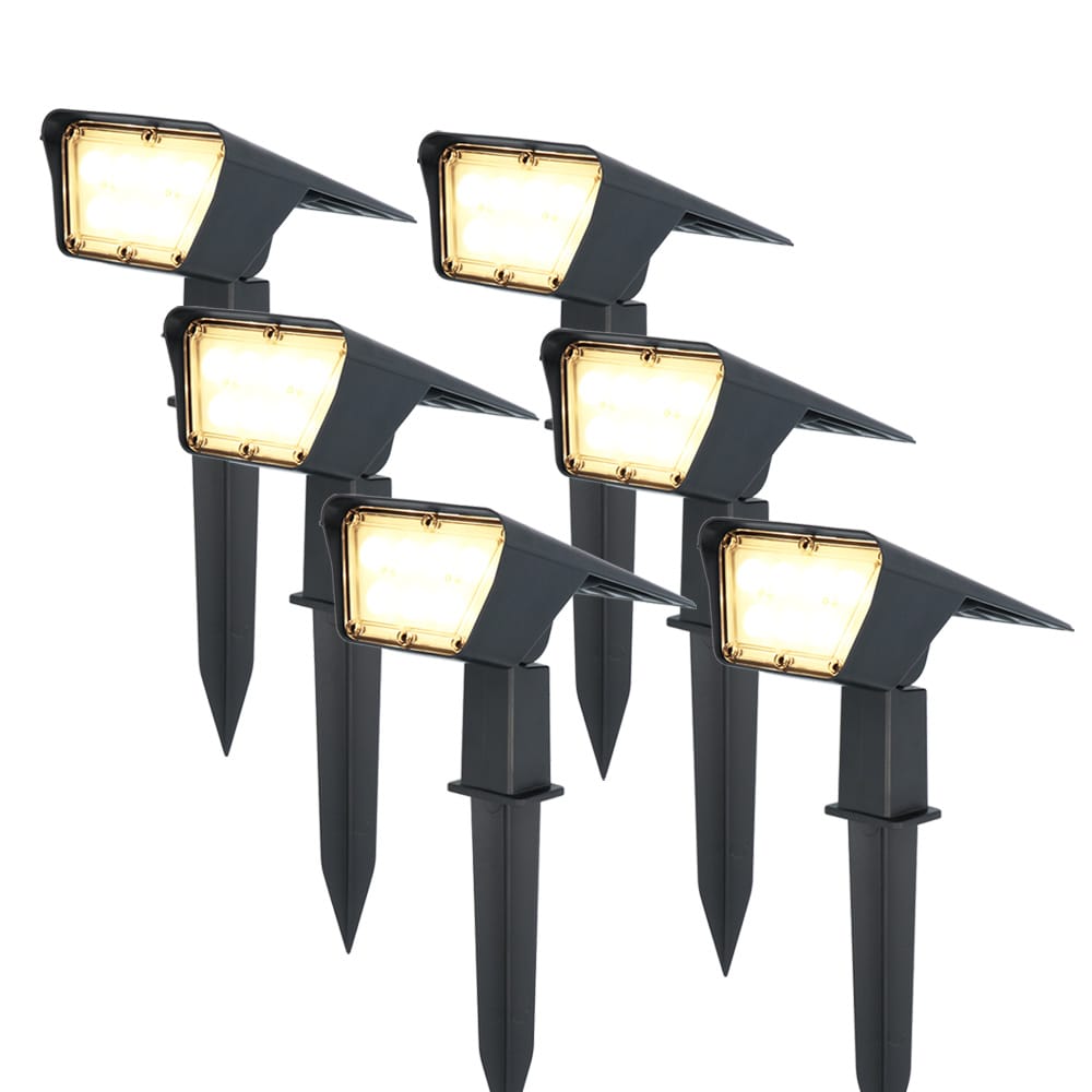 Set van 6 Odessa solar prikspots - Incl. Schemerschakelaar - 3000K warm wit - 2 lichtstanden - 300 lumen - 6-12 uur brandtijd - Kantelbaar - IP65 waterdicht afbeelding