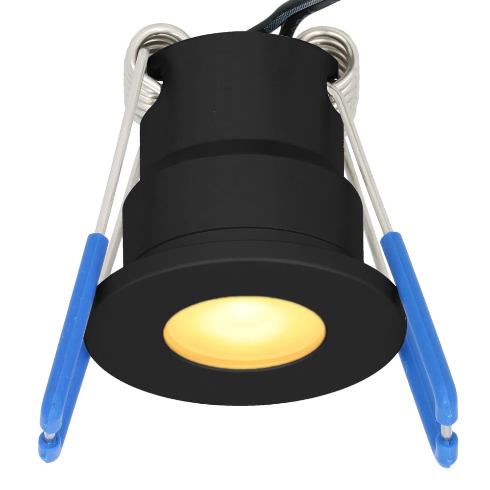 Milano mini LED inbouwspot 12 Volt 3 Watt 200 lumen 2700K warm wit Dimbaar Plat 34mm IP65 waterdicht Zwart Veranda spots