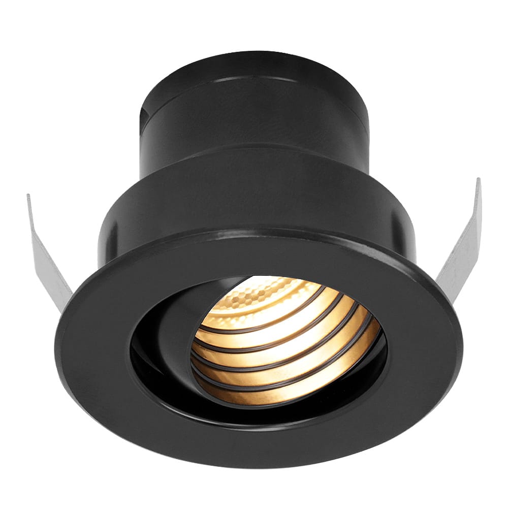 Medina Mini LED Inbouwspot - 12 Volt 3 Watt 150 lumen - 2700K warm wit - Dimbaar - Kantelbaar - Verzonken - Plat 35mm - IP44 waterdicht - Zwart afbeelding 1