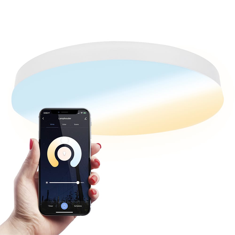 Lumi smart plafondlamp 16 Watt 1500 lumen Ø30cm IP54 waterdicht CCT 2700K 6500K Wifi Bluetooth Google Home, Amazon Alexa en Siri Wit Badkamerlamp