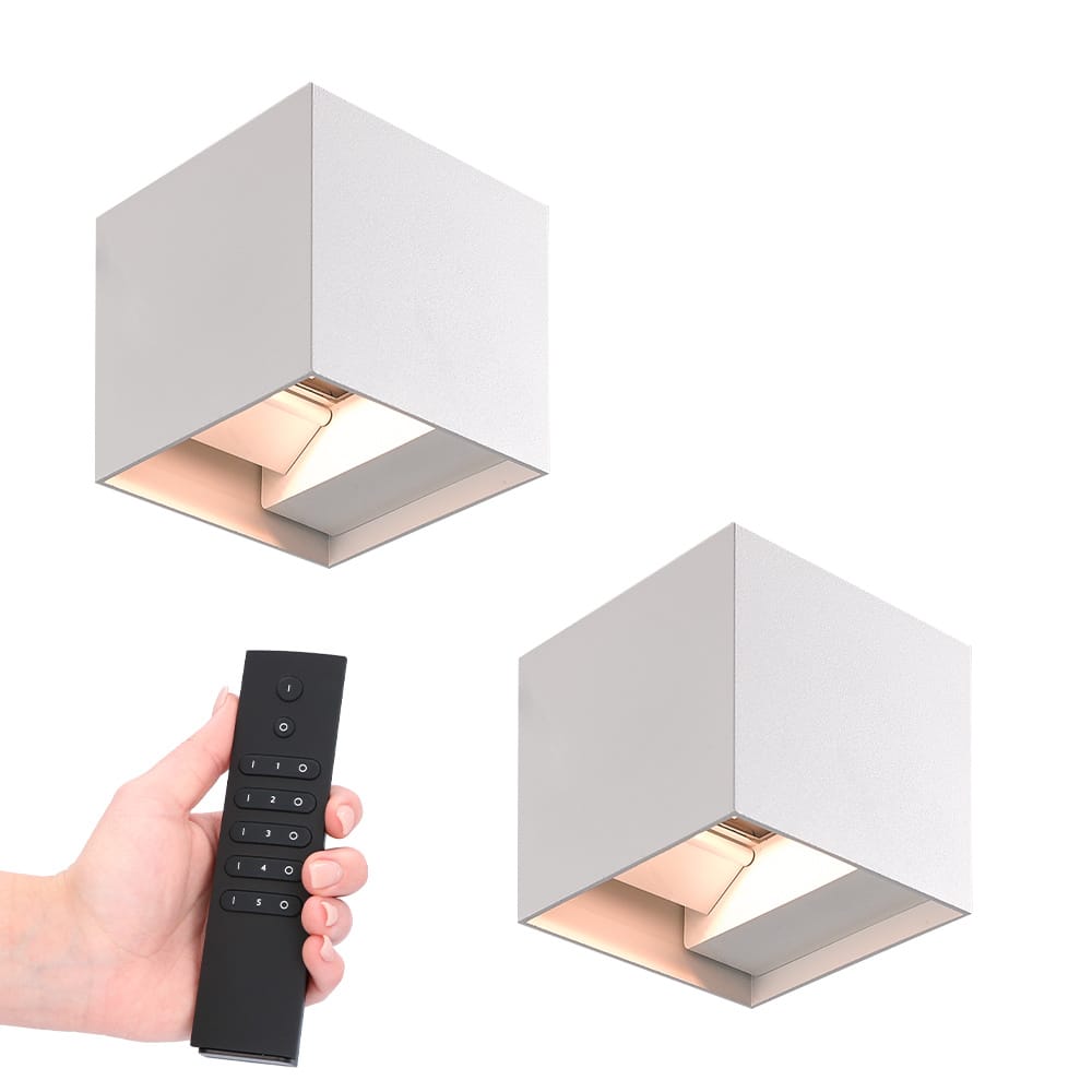 Set van 2 dimbare LED Wandlampen Kansas - wit - 6W 660lm - 3000K - IP54 - Incl. dimmer met afstandsbediening afbeelding 1