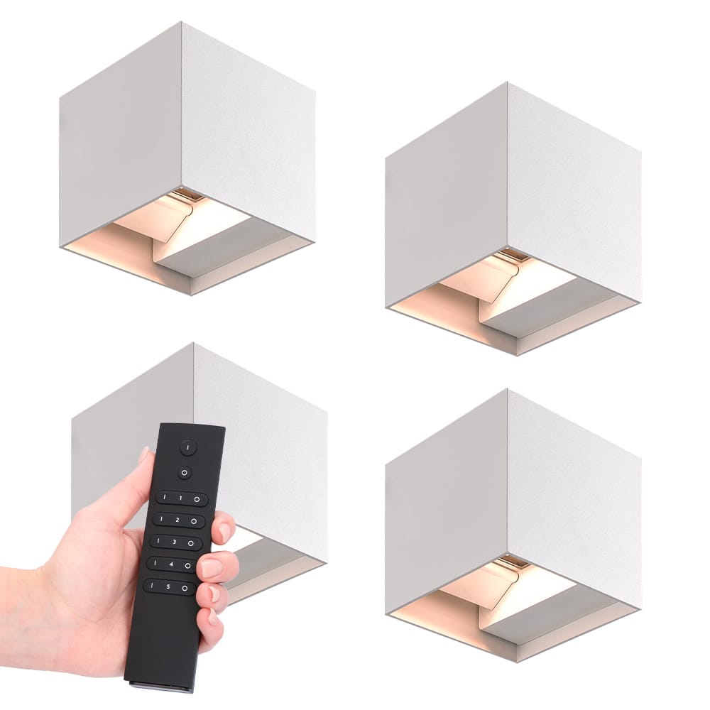 Set van 4 dimbare LED Wandlampen Kansas - wit - 6 Watt 660 lumen - 3000K warm wit - Up & Down light - IP54 - Incl. dimmer met afstandsbediening afbeelding