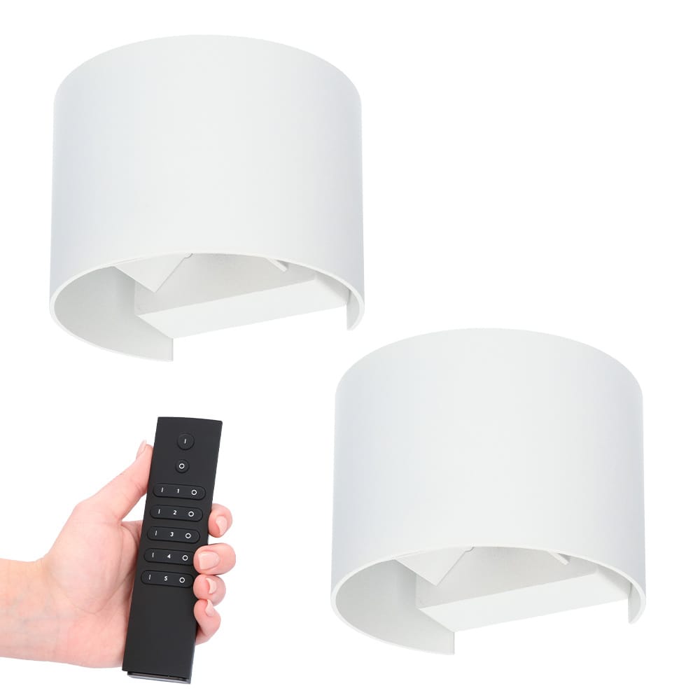 Set van 2 Denver LED Wandlampen - 6 Watt 660 lumen - IP54 Waterdicht - 3000K Warm Wit - Dimbaar via afstandsbediening - Buiten - Wit - Binnen en buiten afbeelding 1