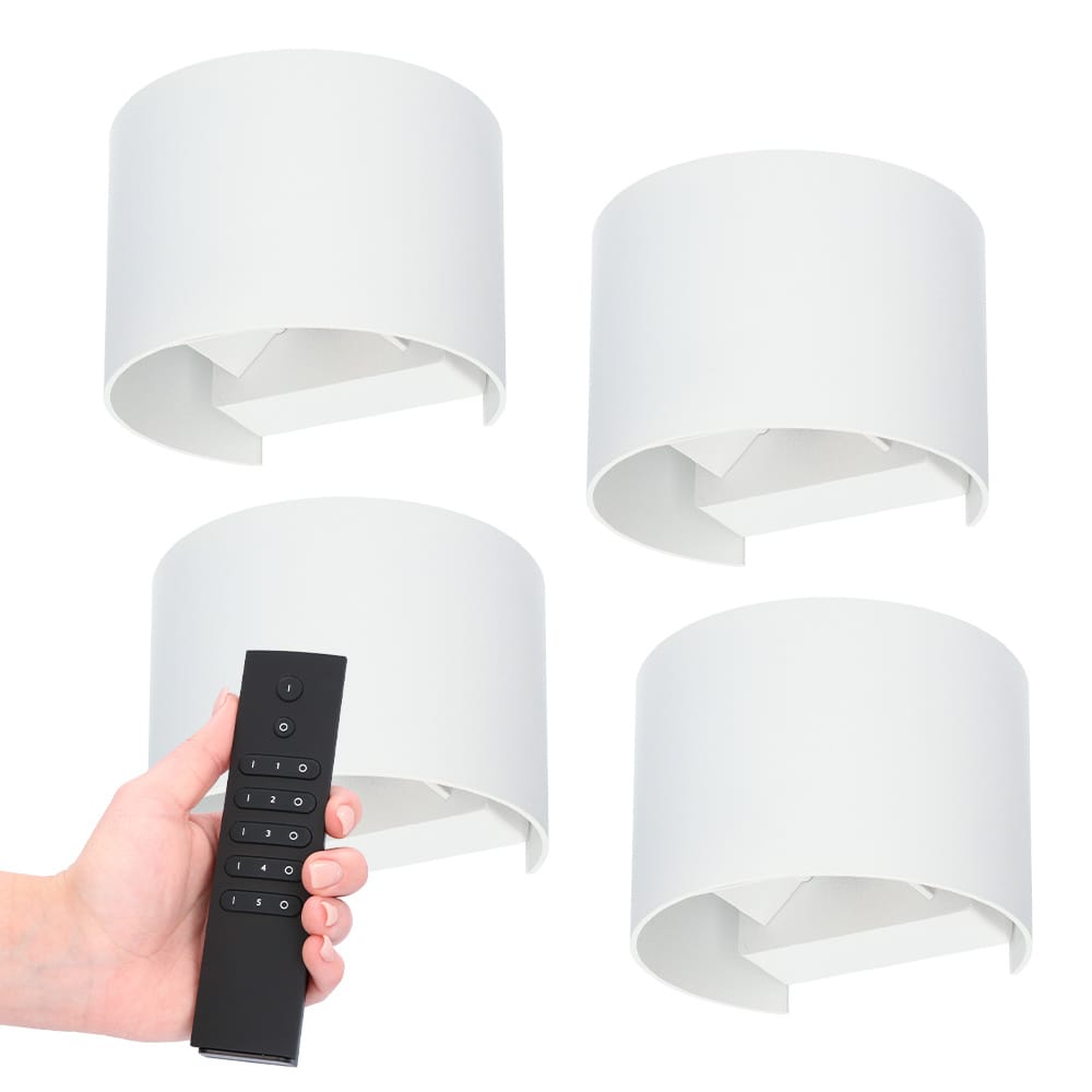 Set van 4 dimbare LED Wandlampen Denver - wit - 6 Watt 660 lumen - 3000K - Up & Down light - IP54 waterdicht - Incl. dimmer met afstandsbediening afbeelding