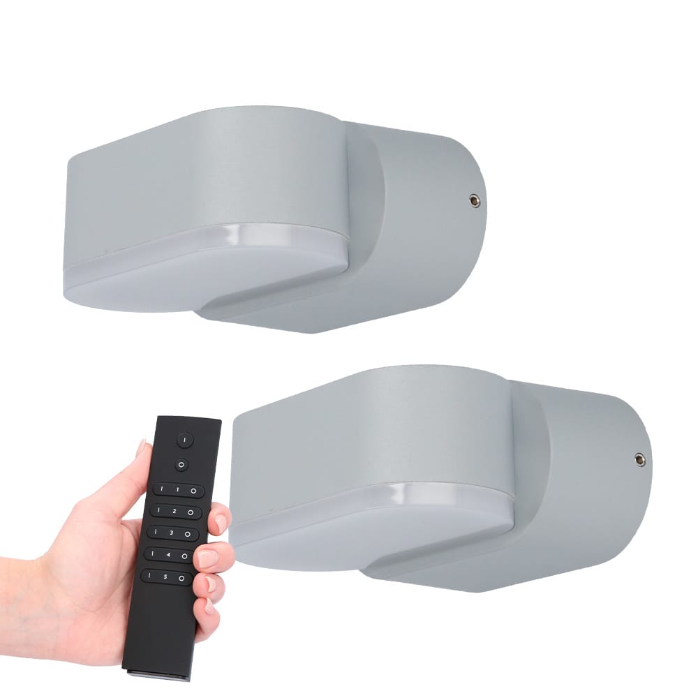 Set van 2 Dayton LED Wandlampen - 6 Watt 660 lumen - IP54 Waterdicht - 3000K Warm Wit - Dimbaar via afstandsbediening - Buiten - Up & Down Light - Grijs afbeelding 1