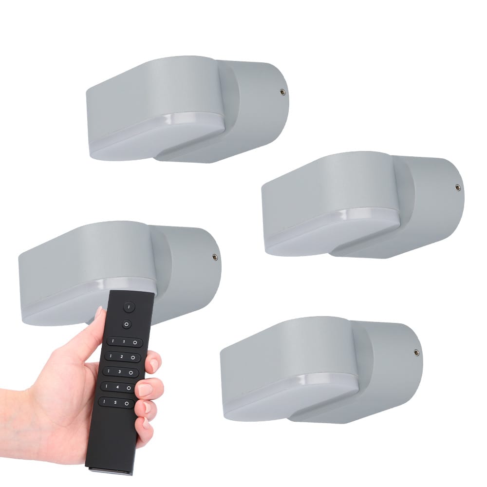 Set van 4 dimbare LED Wandlampen Dayton - grijs - 6 Watt 660 lumen - 3000K - Up & Down light - kantelbaar - IP54 waterdicht - Incl. dimmer met afstandsbediening afbeelding