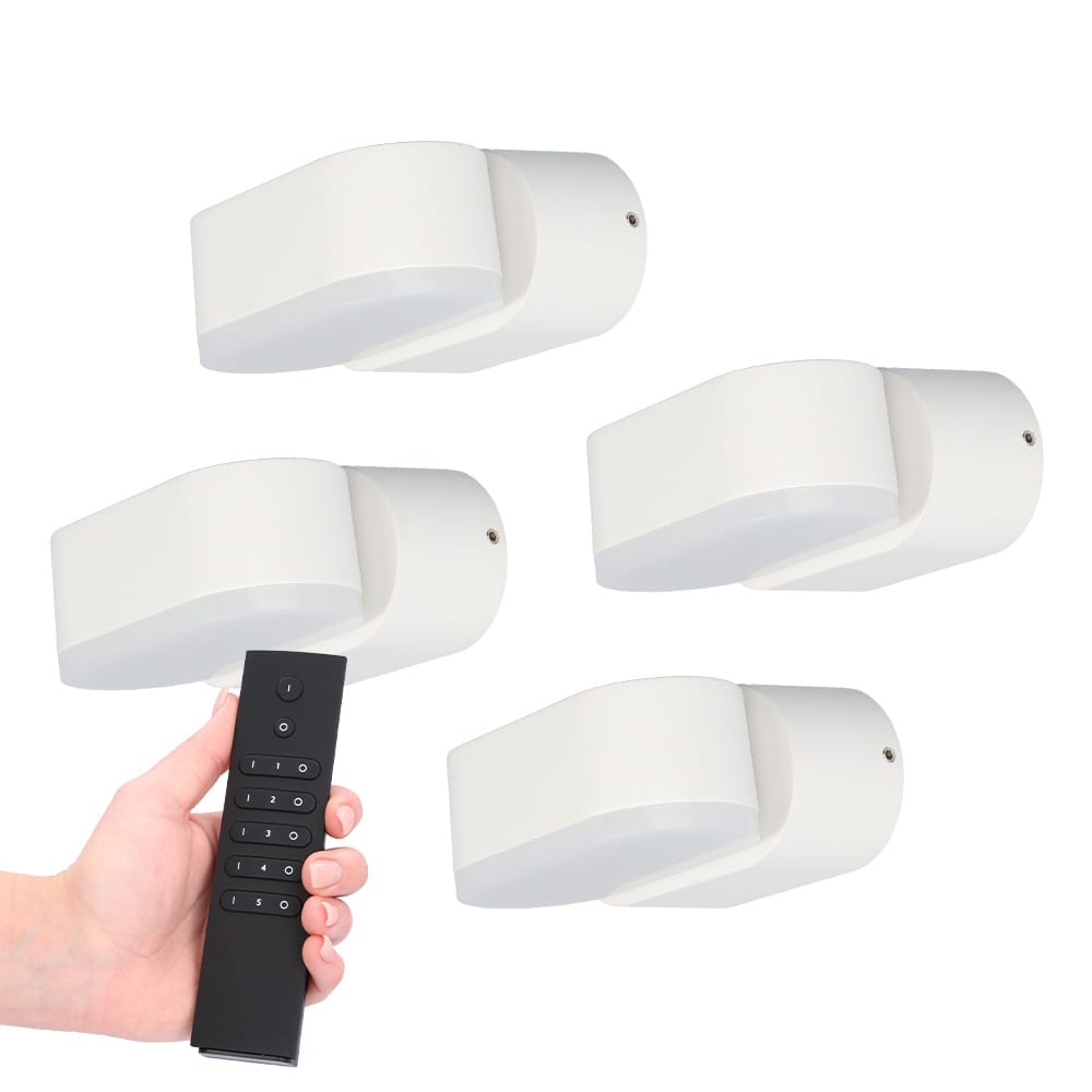 Set van 4 dimbare LED Wandlampen Dayton - wit - 6 Watt 660 lumen - 3000K - Up & Down light - kantelbaar - IP54 waterdicht - Incl. dimmer met afstandsbediening afbeelding