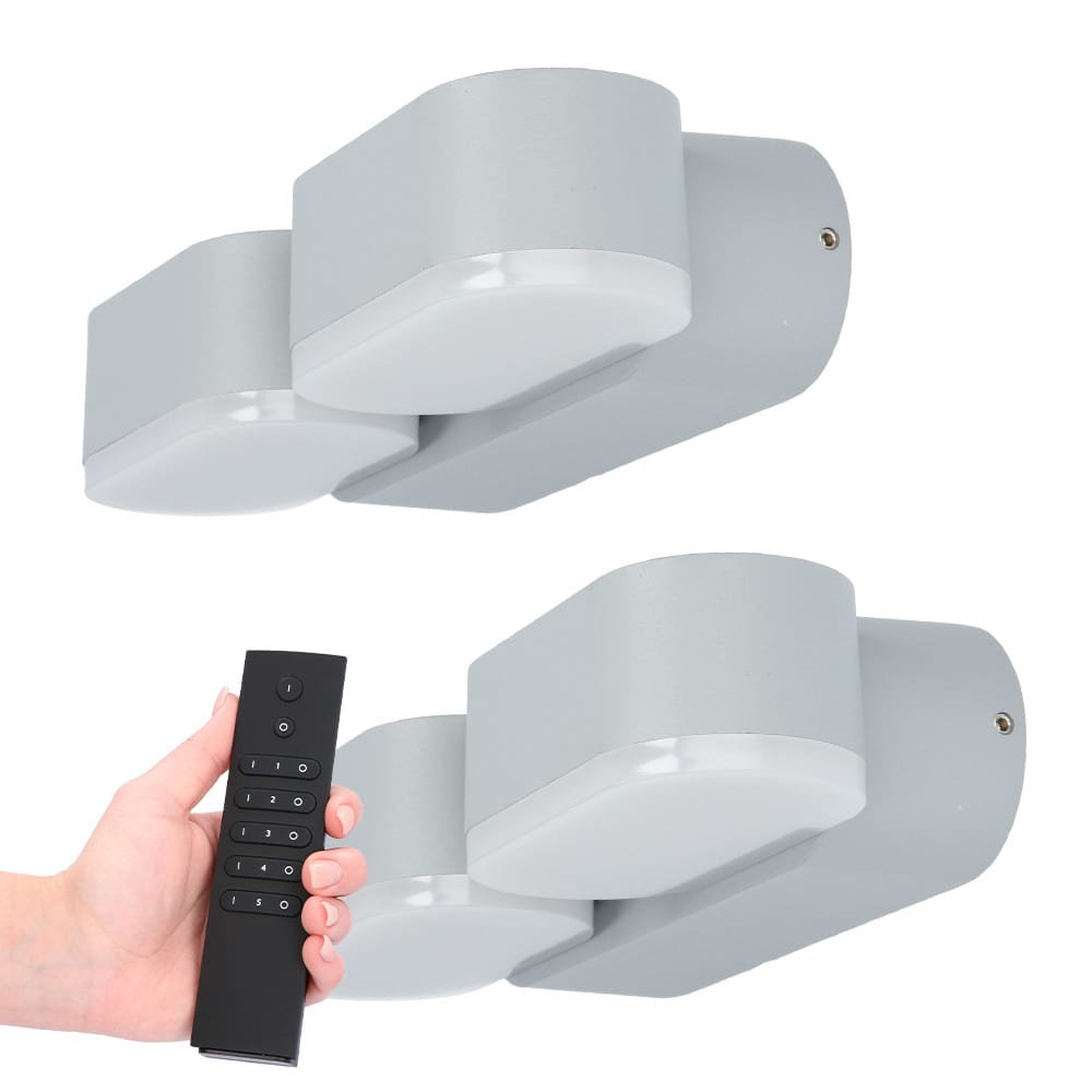 Set van 2 Dayton LED Wandlampen 2-Lichts - 12 Watt 1320 lumen - IP54 Waterdicht - 3000K Warm Wit - Dimbaar via afstandsbediening - Buiten - Grijs afbeelding