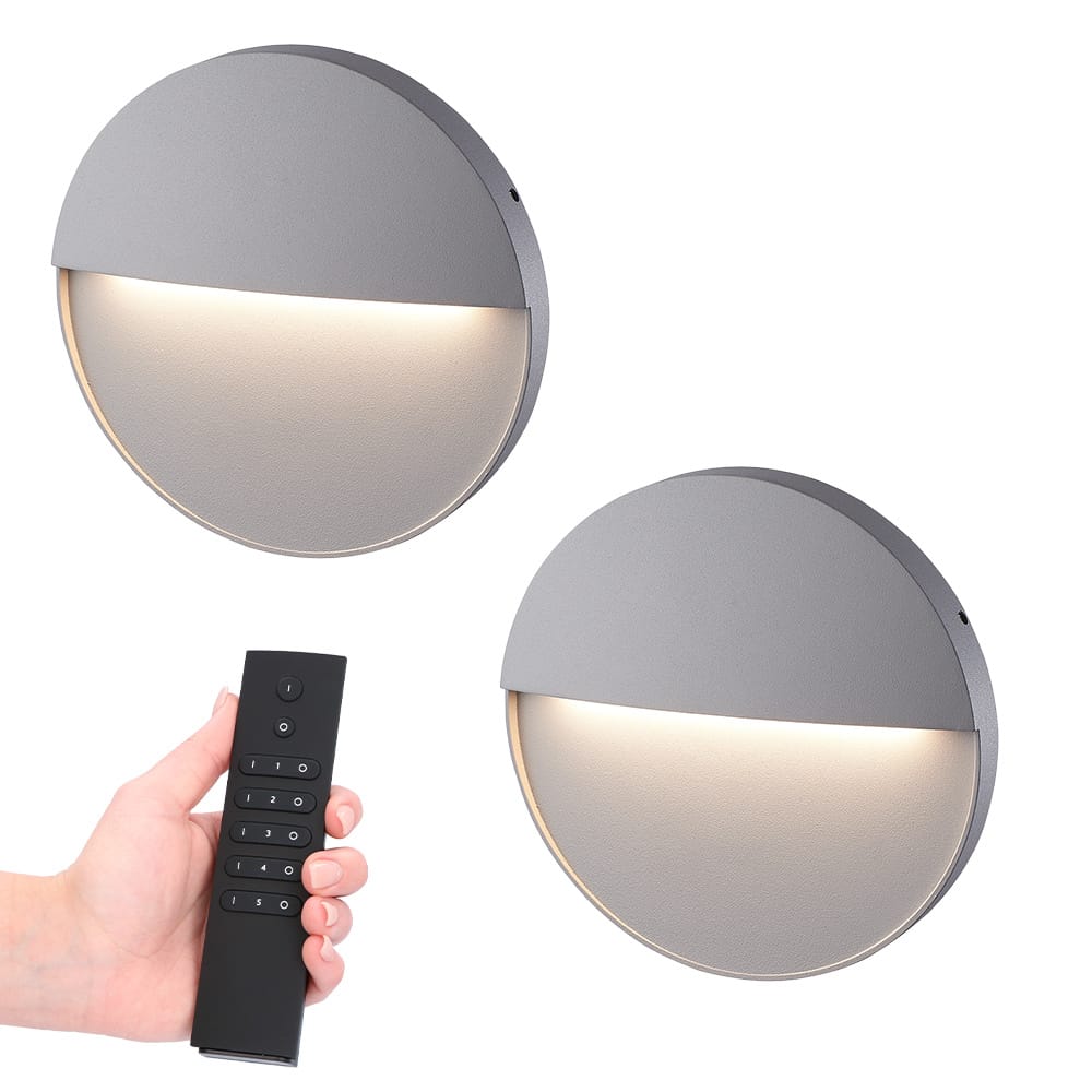 2x Gary LED Wandlamp - Dimbaar - Grijs - 6 Watt 280 lumen - 3000K warm wit - IP54 waterdicht - Incl. dimmer met afstandsbediening afbeelding