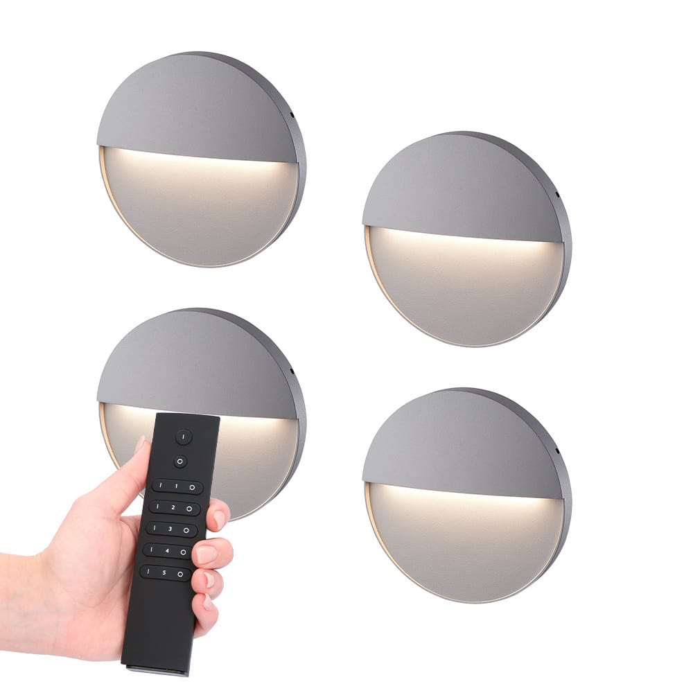 4x Gary LED Wandlamp - Dimbaar - Grijs - 6 Watt 280 lumen - 3000K warm wit - IP54 waterdicht - Incl. dimmer met afstandsbediening afbeelding
