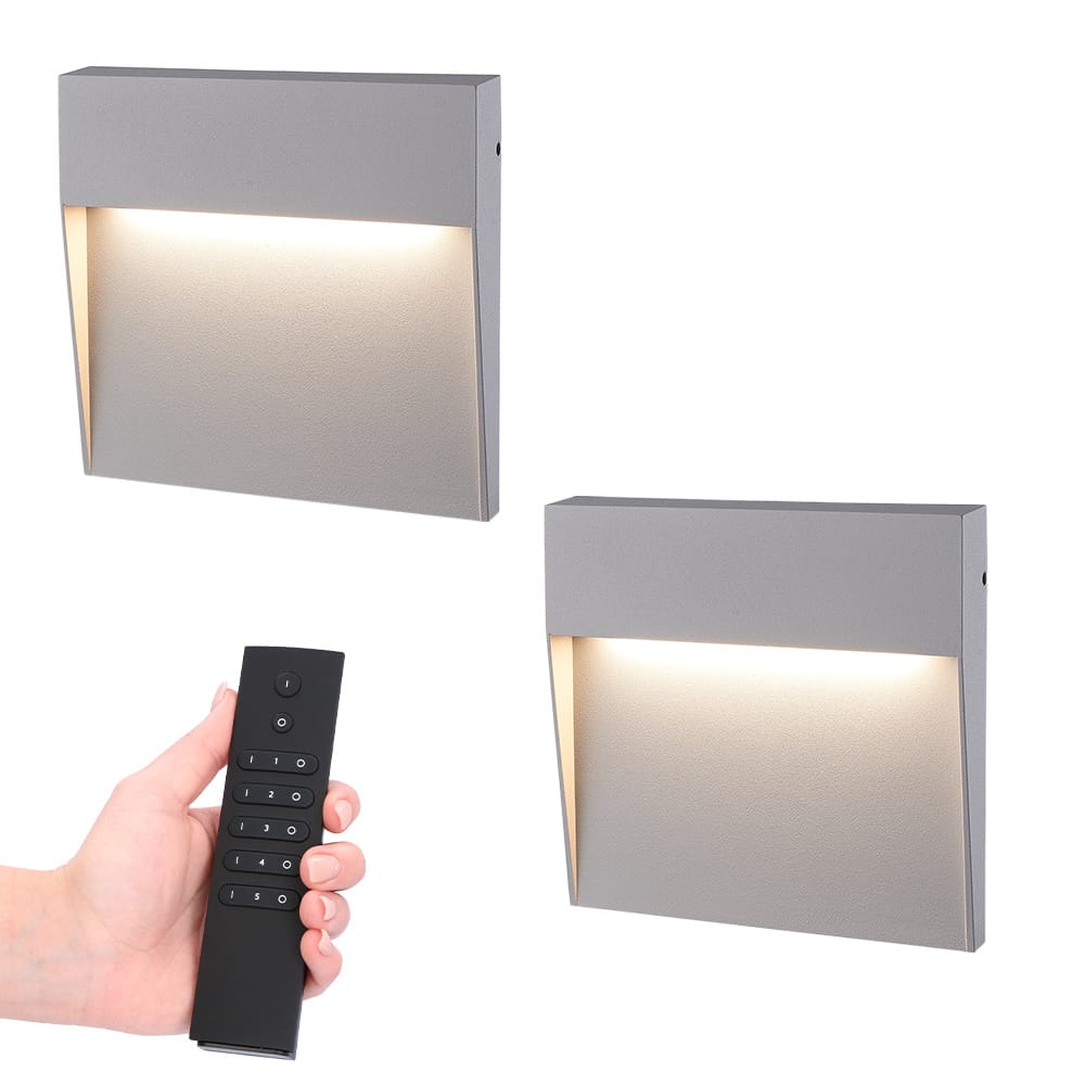 2x Logan LED Wandlamp - Dimbaar - Grijs - 6 Watt 280 lumen - 3000K warm wit - IP54 waterdicht - Incl. dimmer met afstandsbediening afbeelding
