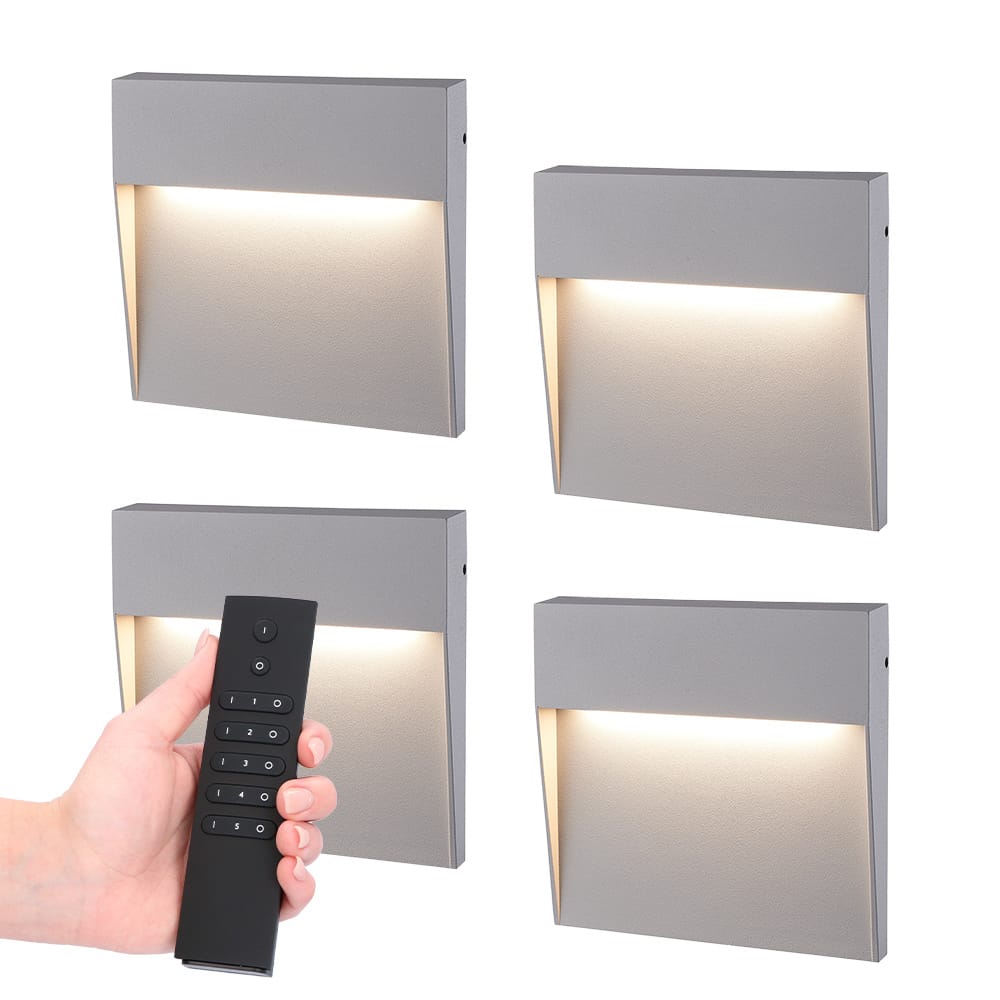 4x Logan LED Wandlamp - Dimbaar - Grijs - 6 Watt 280 lumen - 3000K warm wit - IP54 waterdicht - Incl. dimmer met afstandsbediening afbeelding