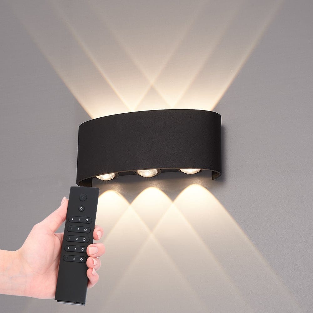 2x Tulsa LED Wandlamp - Dimbaar - Zwart - 6 Watt 280 lumen - 3000K warm wit - IP54 waterdicht - Up & Down light - Incl. dimmer met afstandsbediening afbeelding