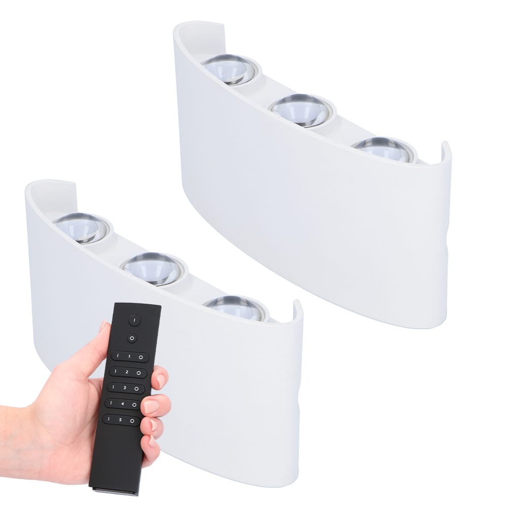 2x Tulsa LED Wandlamp - Dimbaar - Wit - 6 Watt 280 lumen - 3000K warm wit - IP54 waterdicht - Up & Down light - Incl. dimmer met afstandsbediening afbeelding