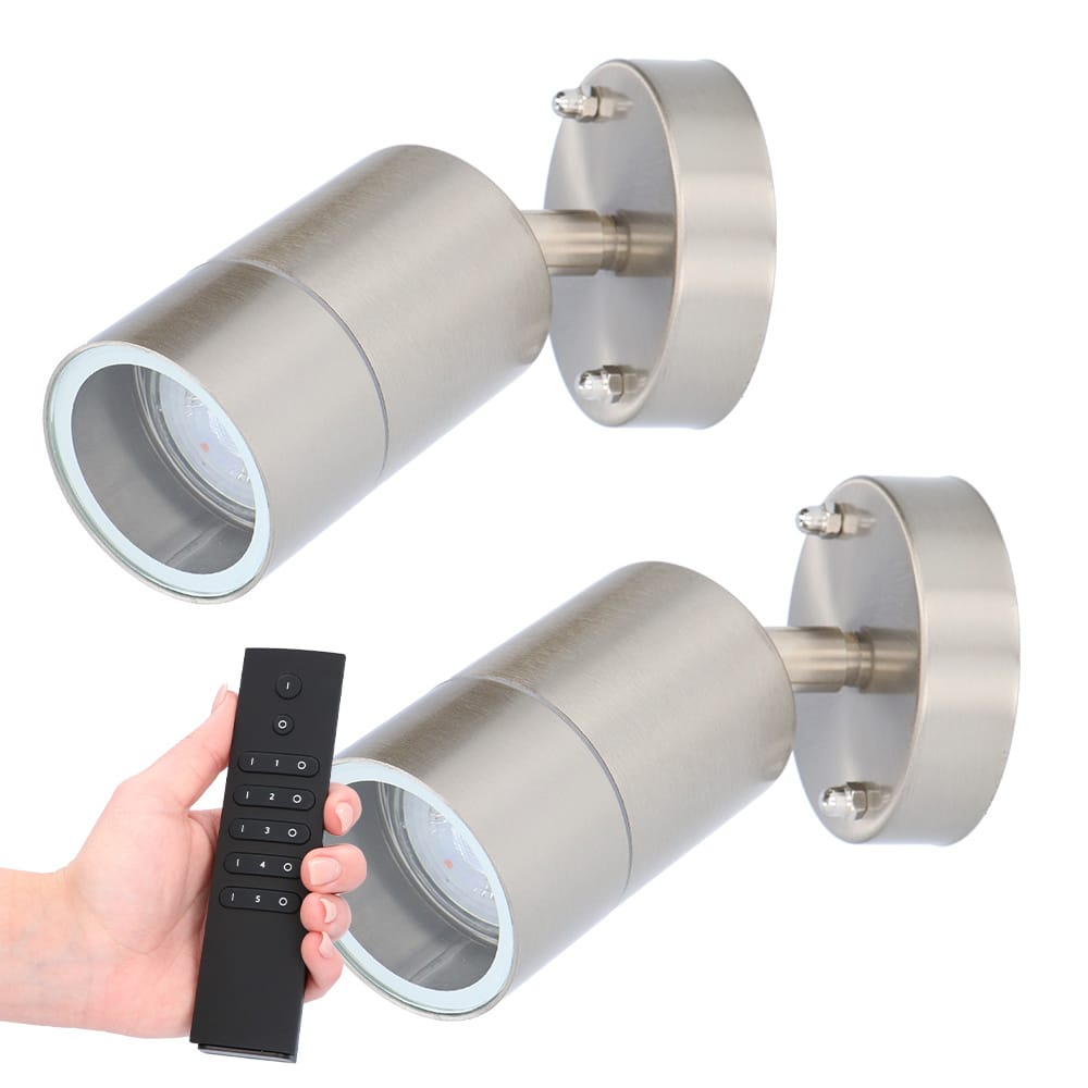 Set van 2 dimbare LED Wandlamp Lago - 2700K warm wit - RVS - IP44 waterdicht - GU10 fitting - Incl. dimmer met afstandsbediening afbeelding
