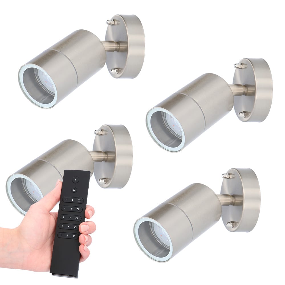 Set van 4 dimbare LED Wandlamp Lago - 2700K warm wit - RVS - IP44 waterdicht - GU10 fitting - Incl. dimmer met afstandsbediening afbeelding
