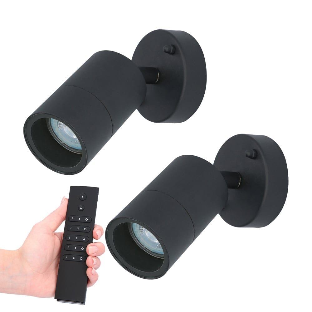 Set van 2 dimbare LED Wandlamp Lago 2700K - Zwart - IP44 - GU10 - Incl. dimmer met afstandsbediening afbeelding