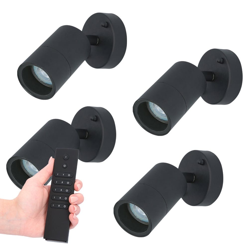 HOFTRONIC™ Set van 4 dimbare LED Wandlamp Lago 2700K - Zwart - IP44 - GU10 - Incl. dimmer met afstandsbediening