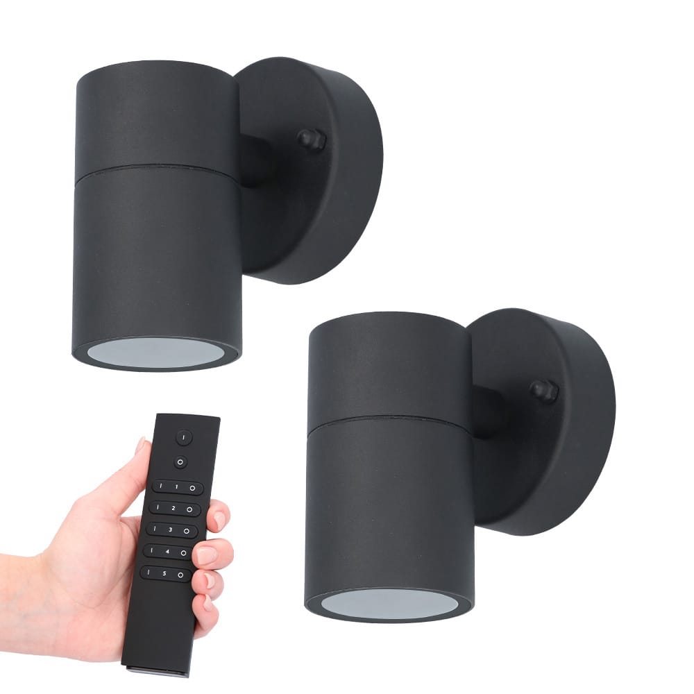 2x Mason LED Wandlamp - Dimbaar - 4 Watt 345 lumen - IP44 Waterdicht - GU10 - 2700K Warm Wit - Binnen en buiten - Zwart - Incl. dimmer met afstandsbediening - tuinverlichting afbeelding
