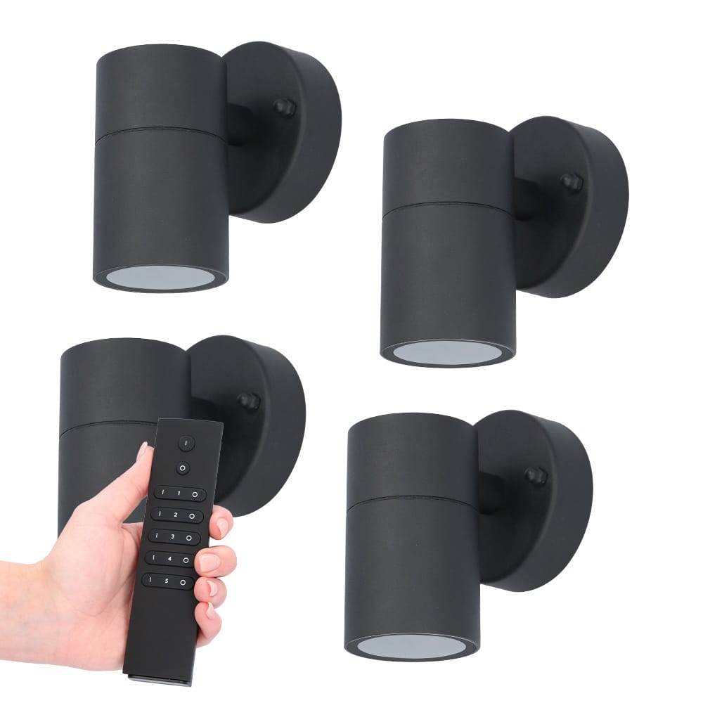 4x Mason LED Wandlamp - Dimbaar - 4 Watt 345 lumen - IP44 Waterdicht - GU10 - 2700K Warm Wit - Binnen en buiten - Zwart - Incl. dimmer met afstandsbediening - tuinverlichting afbeelding