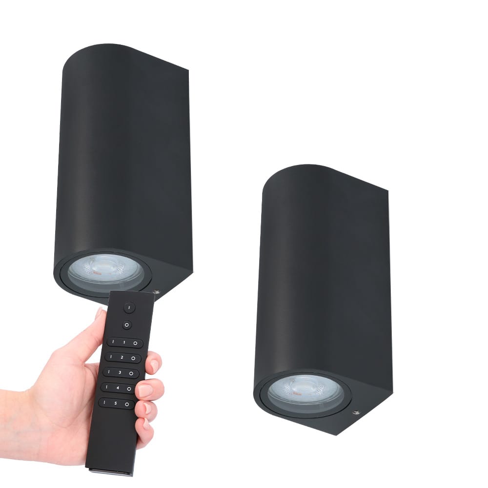 Set van 2 dimbare LED wandlamp Douglas - 2700K warm wit- GU10 - Up & Down light - IP65 Waterdicht - Incl. dimmer met afstandsbediening - tuinverlichting afbeelding