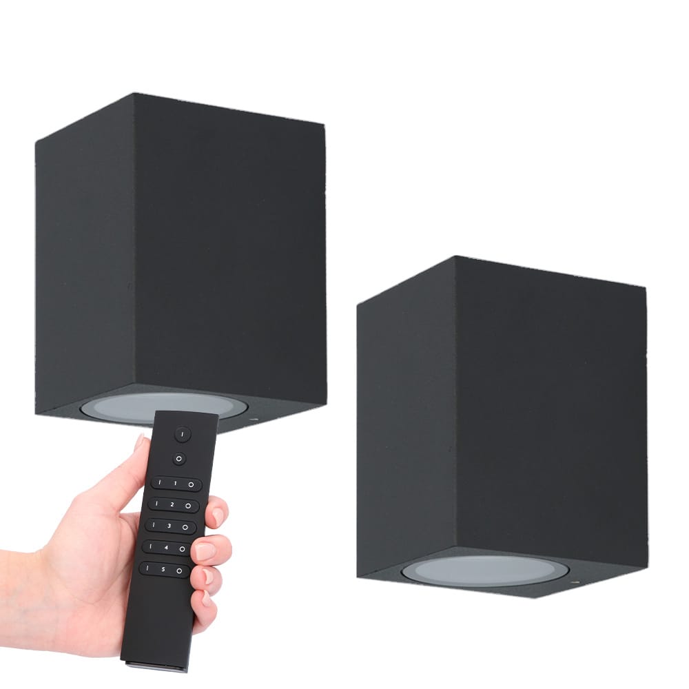 HOFTRONIC™ Set van 2 dimbare LED wandlamp Marion Zwart - 2700K - GU10 - Down light - IP65 - Incl. dimmer met afstandsbediening