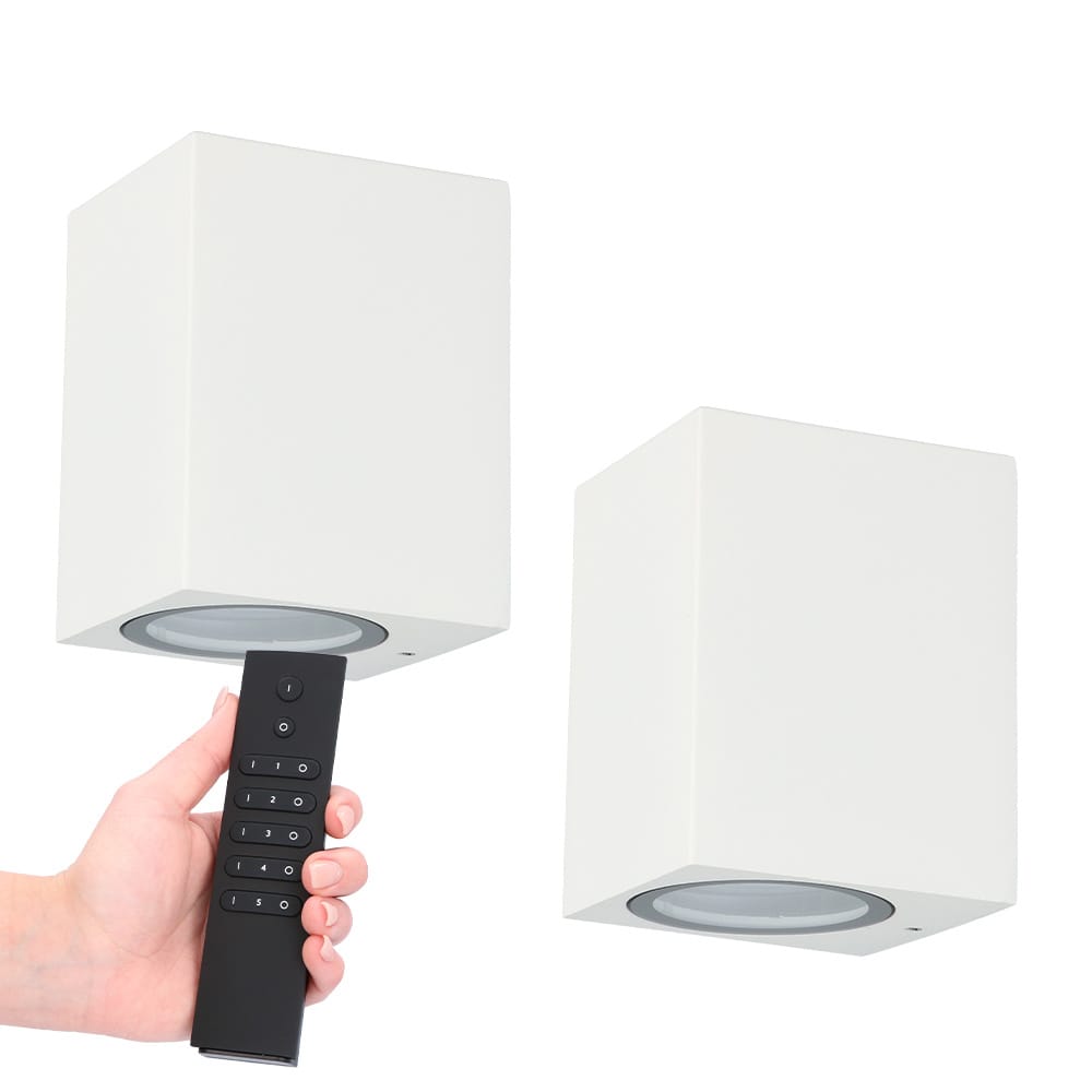 HOFTRONIC™ Set van 2 dimbare LED wandlamp Marion Wit - 2700K - GU10 - Down light - IP65 - Incl. dimmer met afstandsbediening