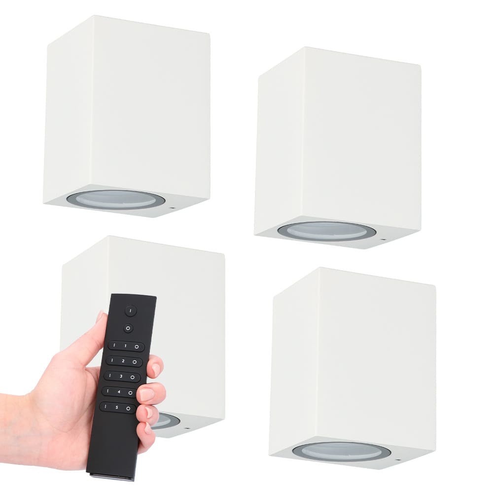 Set van 4 Marion LED wandlampen - Dimbaar - 4 Watt 345 lumen - IP65 Waterdicht - GU10 - 2700K Warm Wit - Dimbaar - Binnen & buiten - Wit - Incl. dimmer met afstandsbediening afbeelding
