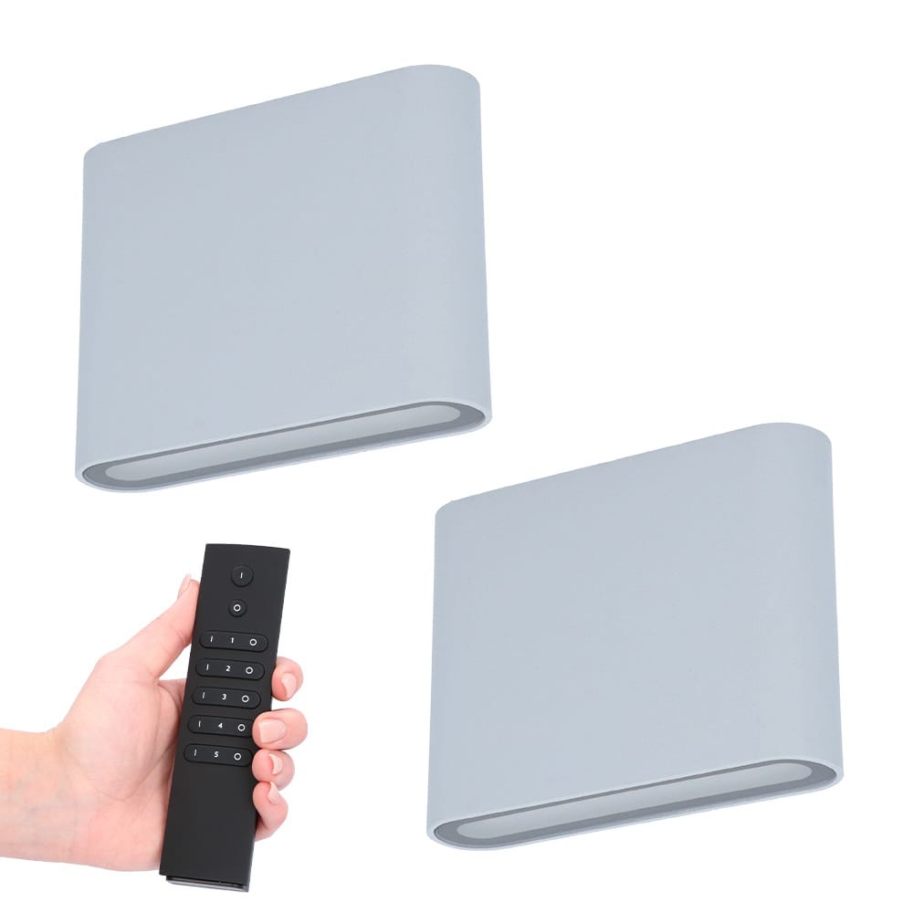 Set van 2 Dallas S LED Wandlampen - Grijs - 6 Watt 720 lumen - 3000K warm wit - Up & Down light - IP54 waterdicht - Incl. dimmer met afstandsbediening - Binnen & buiten afbeelding