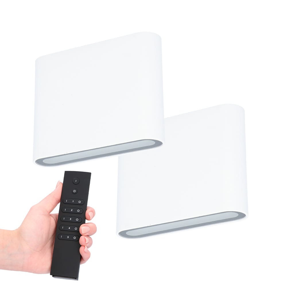 Set van 2 Dallas S LED Wandlampen - Wit - 6 Watt 720 lumen - 3000K warm wit - Up & Down light - IP54 waterdicht - Incl. dimmer met afstandsbediening - Binnen & buiten afbeelding