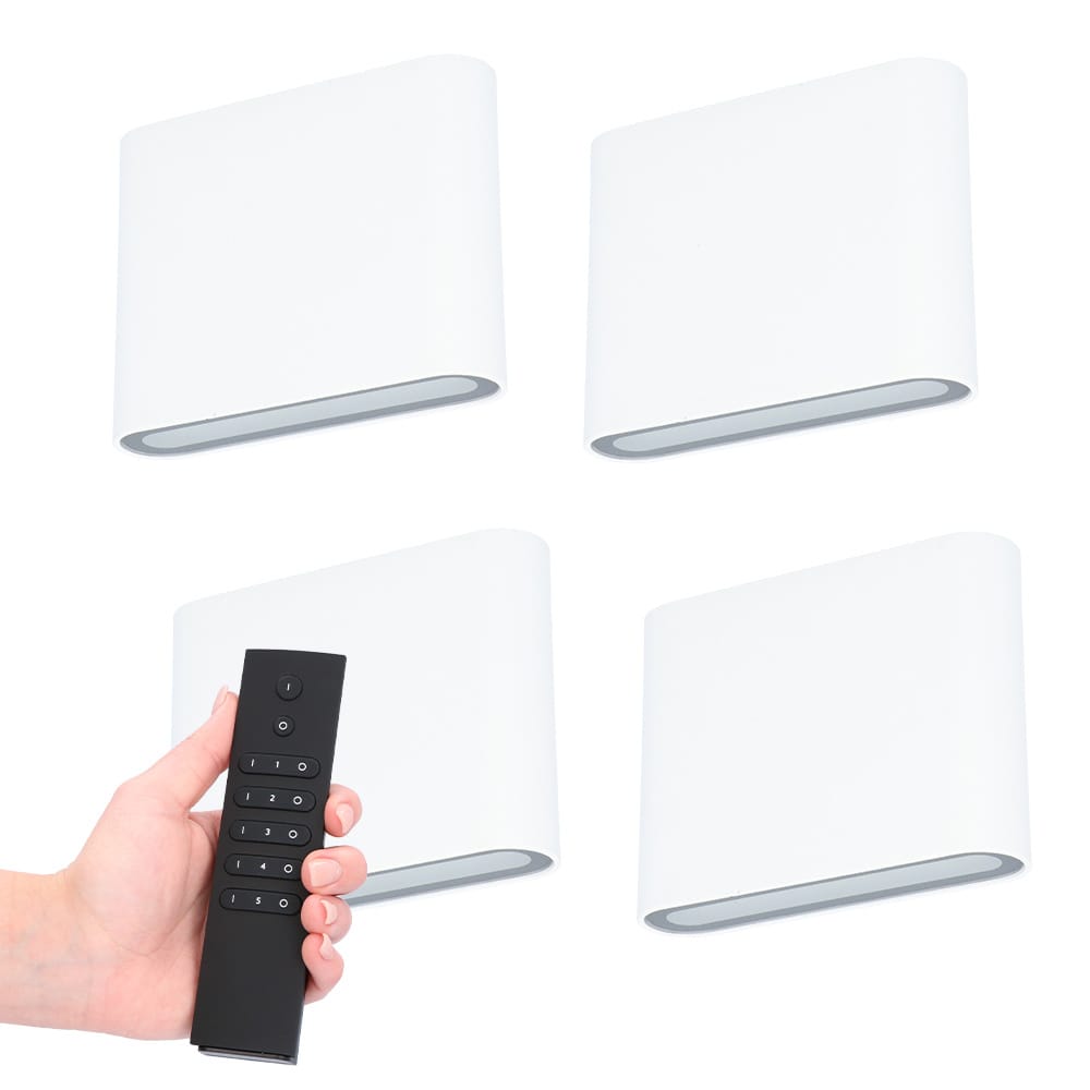 Set van 4 Dallas S LED Wandlampen - Wit - 6 Watt 720 lumen - 3000K warm wit - Up & Down light - IP54 waterdicht - Incl. dimmer met afstandsbediening - Binnen & buiten afbeelding