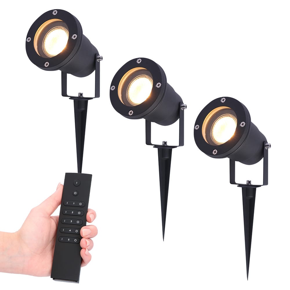 Set van 3 LED Prikspot zwart Sydney - aluminium - 4 Watt 345 lumen - 2700K warm wit - IP65 Waterdicht - Incl. dimmer met afstandsbediening afbeelding