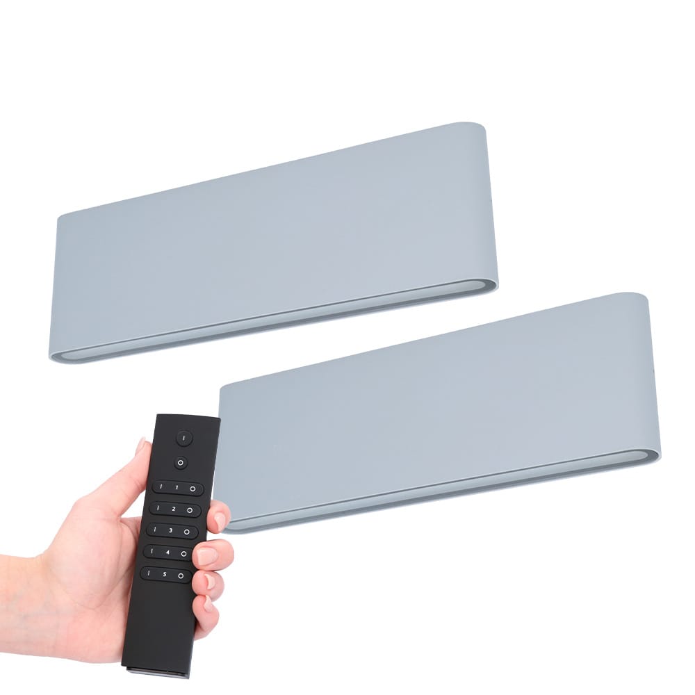 Set van 2 LED Wandlampen Dallas XL - Grijs - 3000K Warm wit - 24 Watt 2480 lumen - IP54 Waterdicht - Up & Down light - Incl. dimmer met afstandsbediening - Binnen & Buiten afbeelding