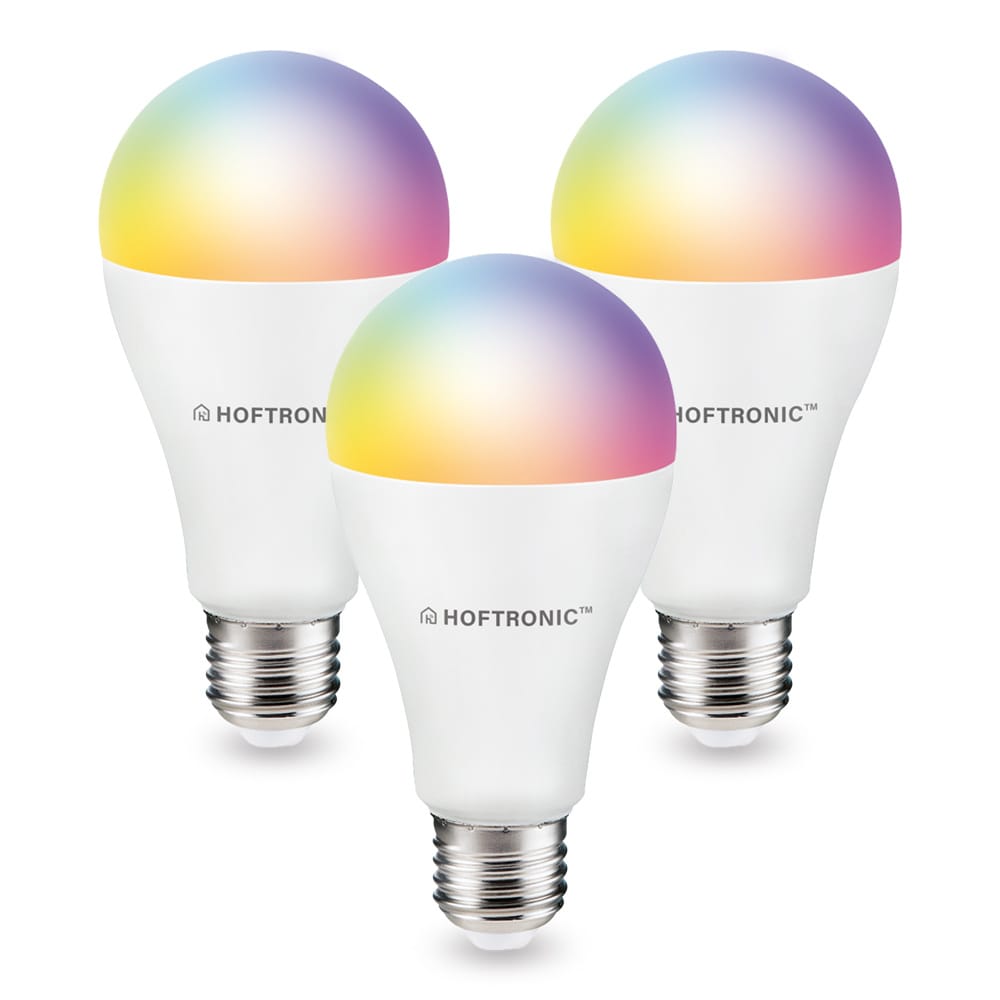 Set van 3 Smart E27 lampen - A60 vorm - 14 Watt 1400 lumen - RGBWW - Wifi & Bluetooth - Bestuurbaar via app - Google Home, Amazon Alexa en Siri - Smart lampen afbeelding