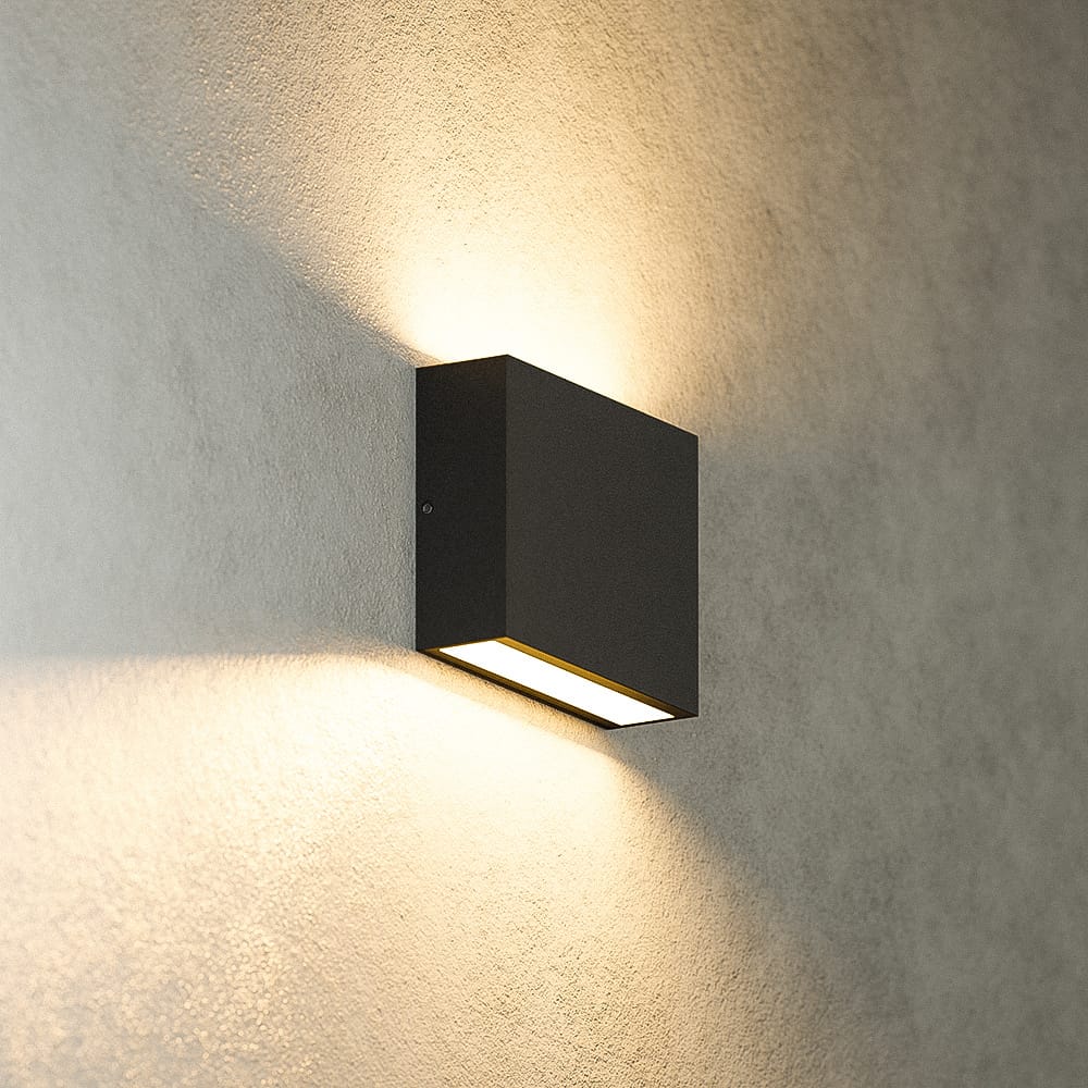 Otis S LED Wandlamp Dimbaar - 7 Watt 630 Lumen - IP54 Waterdicht - 2700K Warm Wit - Binnen en buiten - Up & Down Light - Zwart - Modern afbeelding