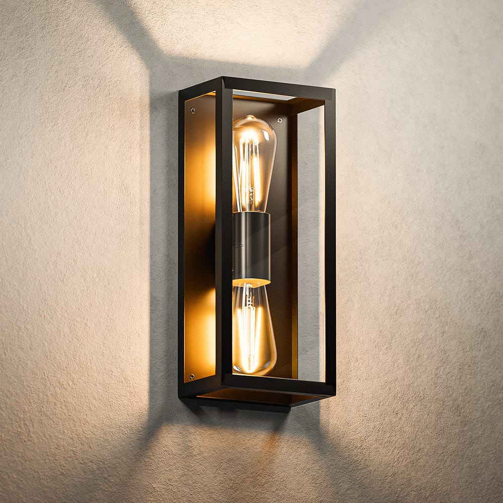 Alma LED Wandlamp Dimbaar - 2x E27 Fitting - Up & Down light - Muurlamp - Muurverlichting - IP44 voor binnen en buiten - Zwart - Wandlantaarn afbeelding