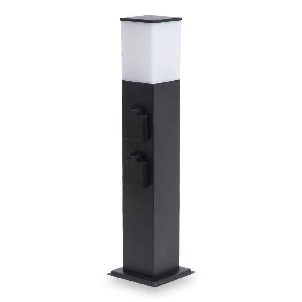 Rustic M Buitenstopcontactpaal 51cm - LED sokkellamp met buitenstopcontact - 4 stopcontacten - IP44 waterdicht - E27 fitting - Zwart - Tuinlantaarn afbeelding
