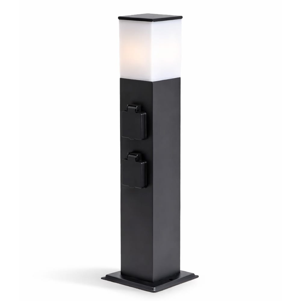 Rustic M Buitenstopcontactpaal 51cm - LED sokkellamp met buitenstopcontact - 4 stopcontacten - IP44 waterdicht - E27 fitting - Zwart - Tuinlantaarn afbeelding