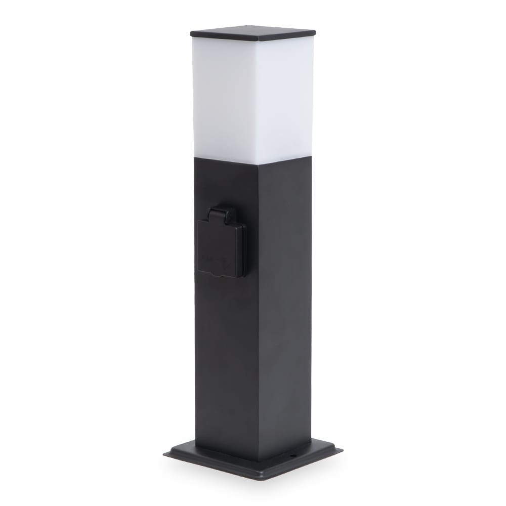 Rustic S Buitenstopcontactpaal 42cm - LED sokkellamp met buitenstopcontact - 2 stopcontacten - IP44 waterdicht - E27 fitting - Zwart - Tuinlantaarn afbeelding