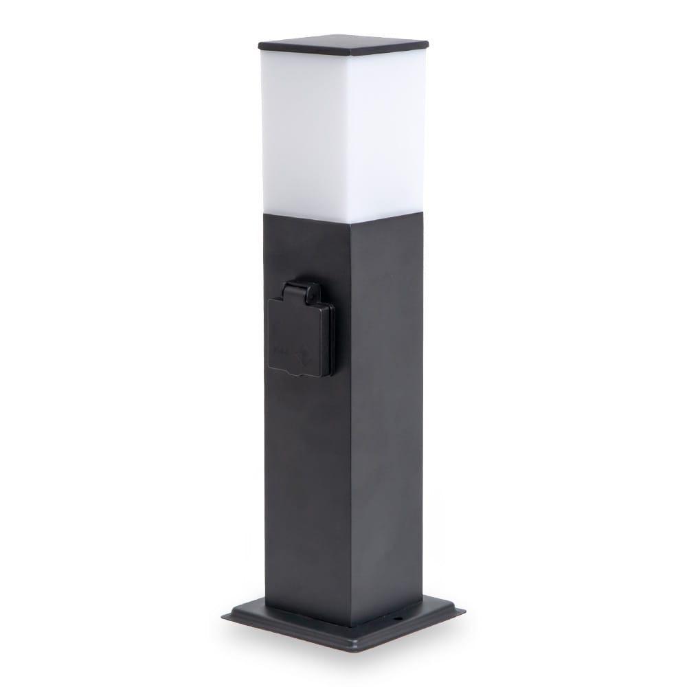 Rustic S Buitenstopcontactpaal 42cm - LED sokkellamp met buitenstopcontact - 2 stopcontacten - IP44 waterdicht - E27 fitting - Zwart - Tuinlantaarn afbeelding