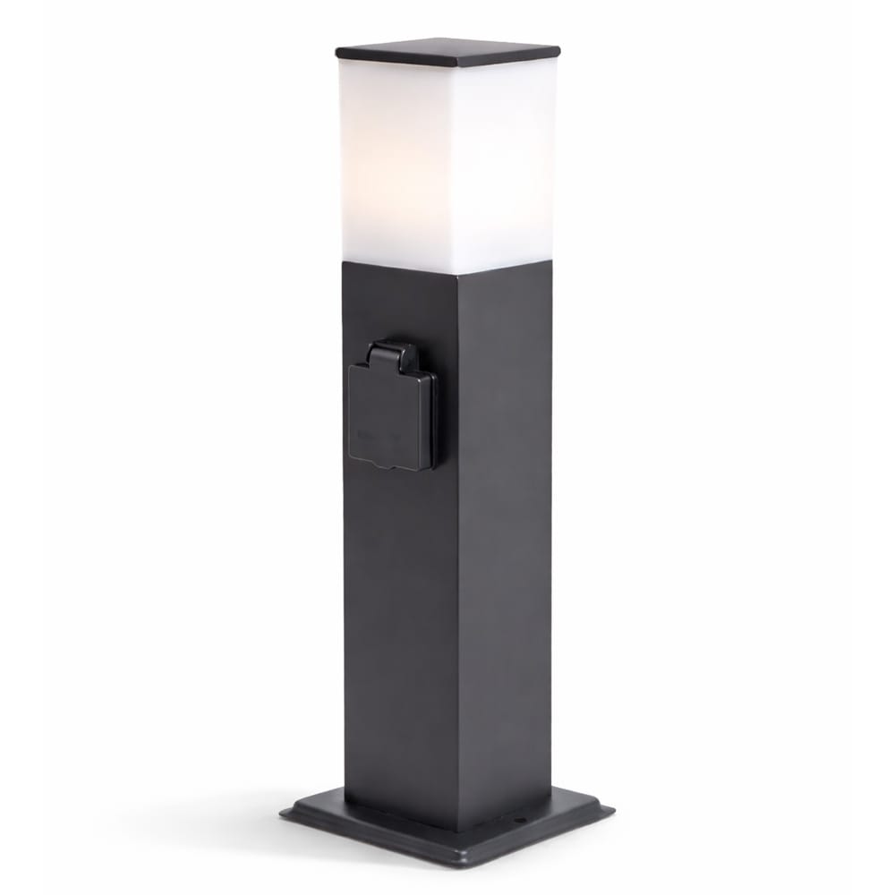 Rustic S Buitenstopcontactpaal 42cm - LED sokkellamp met buitenstopcontact - 2 stopcontacten - IP44 waterdicht - E27 fitting - Zwart - Tuinlantaarn afbeelding