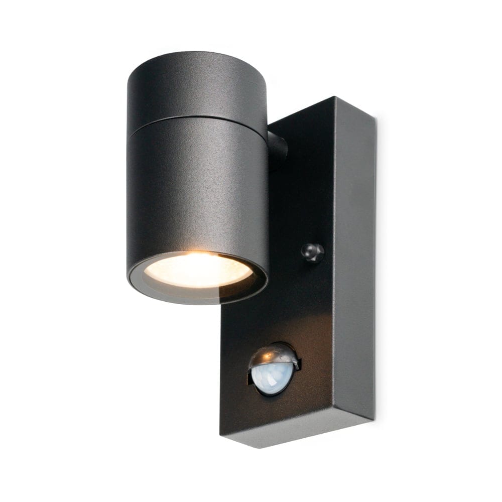 Mason wandlamp - Zwart - Bewegingsmelder en schemerschakelaar - IP44 spatwaterdicht - Spotlight voor binnen en buiten - Exclusief GU10 lichtbron afbeelding