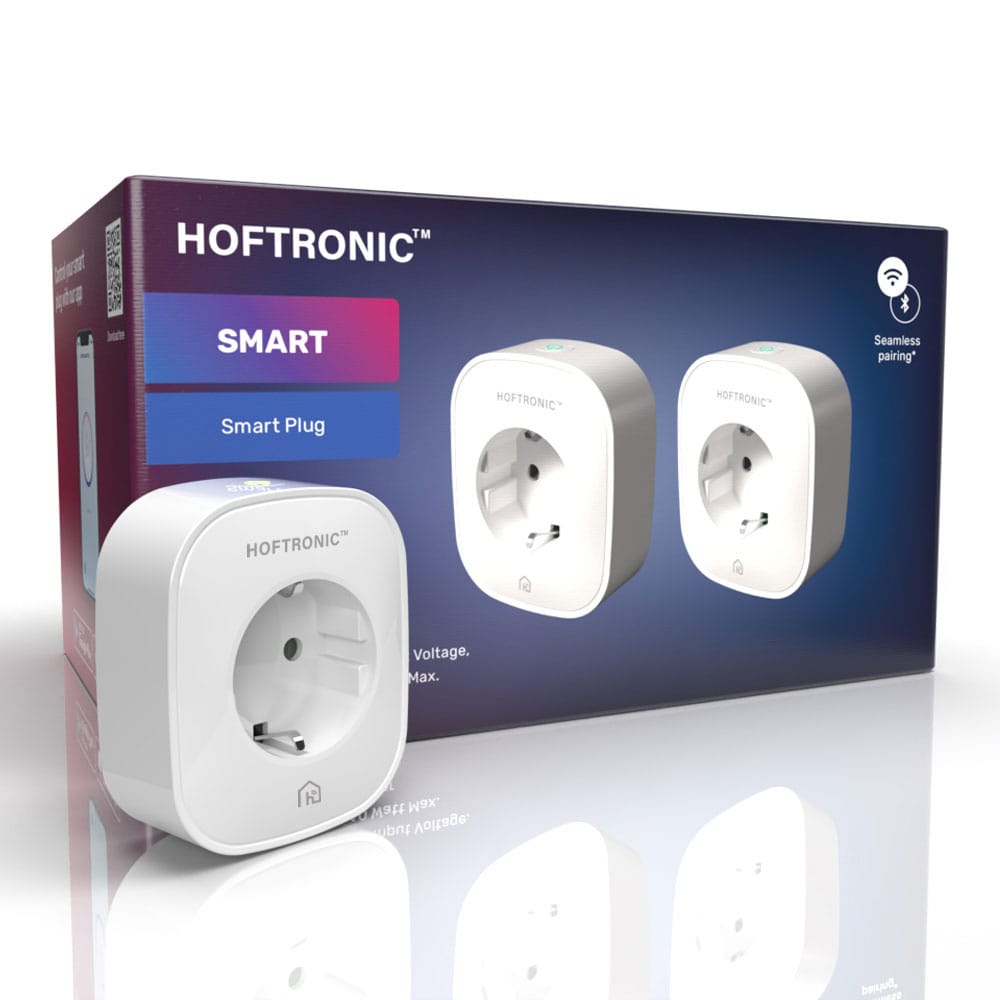 Set van 2 Slimme stekker - WiFi & Bluetooth - Extra plat - Met tijdschakelaar - Compatibel met Amazon Alexa & Google Home - Wit - 16a smart plug afbeelding