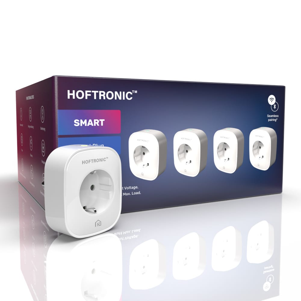 Set van 4 Slimme stekker WiFi Bluetooth Extra plat Met tijdschakelaar Compatibel met Amazon Alexa Google Home Wit 16a smart plug